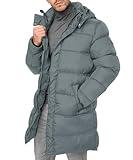 Karlywindow Mens Hooded Puffer Coat Parka Quilted Down Coat Long Warm Winter Thicken Padded Jacket