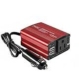 FOVAL 150W Car Power Inverter 12V DC to 110V AC Converter Vehicle Adapter Plug Outlet with 3.1A Dual USB Car Charger for Laptop Computer (Classic Red)