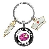 YAZMEEN Mental Health Matters Transparent Cabochons Keychain with Nurse Cap and Syringe Pendant Nurse Metal Keychain Appreciation Keychain Gifts for Psychology Neurology Nurse Doctor Medical Staff