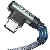 AINOPE USB C Cable [2-Pack, 6.6ft] 3.1A Type C Charger Fast Charging, Right Angle USB to USB C Cable Braided USBC Charger for Galaxy S10+ S10 S9, Note 10 9, LG V30, Moto, iPhone 16 15 Cord Type C