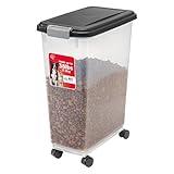 IRIS USA Airtight Dog Food Storage Container, Up to 38 lbs, Attachable Wheels, For Dog Cat Bird and Other Pet Food Storage Bin, Keep Fresh, Translucent Body, Easy Mobility, Black