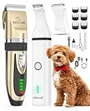 oneisall Dog Clippers and Paw Trimmer Kit 2 in 1 Low Noise Cordless Dog Clippers for Grooming Pet Hair Trimmers for Small and Large Dogs Cats Animals