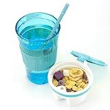 Bawnhaw Portable Plastic Snack and Drink Cup for Adult, Kid's Combo All-in-One Cereal and Milk Container for Breakfast On-The-Go with lids & Straw, 16 Oz