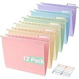 SortRax Plastic Hanging File Folders, Letter Size, 12 Pack Pastel Hanging Folders, with Insertable 1/5-Cut Tabs for Filing Cabinets
