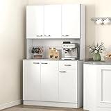 HOMCOM 71" Kitchen Pantry Cabinet, Tall Storage Cabinet with Microwave Stand, Modern Kitchen Hutch with Countertop, 6 Doors, Storage Drawer, 3 Adjustable Shelves for Living Room, Dining Room, White