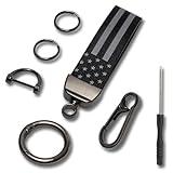 BFXM Car Key Chain, Leather Car Keychains for Men, American Usa Flag Key Chains with Anti-Lost D-Ring