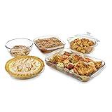 Libbey Baker’s Basics 5 Piece Glass Baking Dish Set with 1 Lid, Stackable, Clear Versatile Casserole Dish Set, Baking Glassware Set for Food Prep
