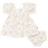 Modern Moments by Gerber Baby Girl's 2-Piece Puffed Sleeve Dress & Diaper Cover Set, Ivory Bunches Floral
