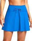 SANTINY Women's 15'' High Waisted Swim Skirt with Pocket Tummy Control Tankini Swimsuit Bating Suit Bottoms for Women (Vivid Blue_XL)