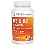Dr. Berg Vitamin D3 K2 5000 IU with MCT Powder | Powerful 7-in-1 Formulation | 4X Lab-Tested & Verified | High Absorption Formula | K2 D3 Vitamin Supplement - 60 Capsules