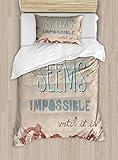 Ambesonne Wording Duvet Cover Sets, Vintage Display with Wise Words About The Importance of Persistence, Bedding Set with 2 Duvet Covers & 2 Pillowcases, 2 Pack Twin Size, Blue Ruby Pale Brown