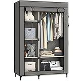 Buzowruil Portable Closet Wardrobe - 6-Shelf Storage with Hanging Rail, Non-Woven Fabric, Dust-Resistant, Easy Assembly, Space-Saving Design, Grey