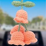 MEAJOO Car Mirror Hanging Accessories - Handmade Knitted Lily Flower Pendant, Cute Crochet Hanging Decor for Rearview Mirror, Women's Car Interior Decoration (1 PCS, Orange)
