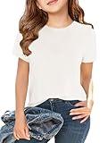 Girls Short Sleeve T Shirts Kids Summer Tops Crewneck Tees 5-14 Years White