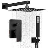 HoliSpa Black Shower System, Shower Faucet Set with 10-Inch Rain Showerhead and Handheld Spray, Wall Mounted High-Pressure Showerhead Combo Set Included Valve and Trim, Matte Black