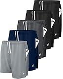 NY Threads 5 Pack Men's Athletic Shorts Quick Dry Loose-Fit Lightweight Running Workout Gym Shorts with Pockets, Large, Black/Black/Navy/Dark Grey/Medium Grey