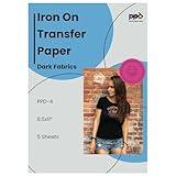 PPD Iron on Transfer Paper for Dark Fabric Compatible with Inkjet Printer, 8.5 x 11 Printable T Shirt Heat Transfer Papers, Custom Print Photo, Durable, Flexible & Machine Washable (5 Sheets)
