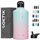 COKTIK 128 oz/One Gallon Water Bottle Insulated, Double Walled Vacumm Metal Stainless Steel Sports Water Bottle with Reusable 2 Lids for Sports, Gym, Fitness or Office(Bubble Gum)