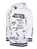 SCREENSHOTBRAND-F11866 Mens Urban Hip Hop Premium Fleece Hoodie - Pullover Long Sleeves Activewear Street Fashion Graffiti Allover -White-2XLarge