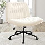Orange Factory Criss Cross Chair Wheels Wide Cross Legged Office Desk Vanity Dual Base Comfy Fabric Armless Adjustable Swivel for Home Computer Task (Beige)