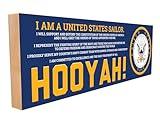 U.S. Navy Sailor's Creed Wood Sign – “HOOYAH!” | Solid Maple Military Plaque | Patriotic Wall Decor for Veterans & Sailors | Freestanding or Wall Mount | 3.6"x12"x.8"