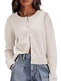 Saodimallsu Womens Button Down Cardigan Sweaters Lightweight Long Sleeve Crew Neck Summer Knit Open Front Tops Beige