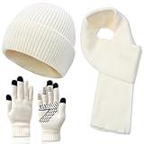 Womens Winter Warm Knit Beanie Hat Touchscreen Gloves Long Neck Scarf Set Skull Caps Gifts for Women Men