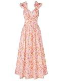 GRACE KARIN 2025 Women's Summer Floral Print Sleeveless Long Casual Flowy A Line Ruffle Wedding Guest Maxi Dress Apricot Floral L