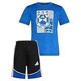 adidas Boys' Short Sleeve Melange Tee Shirt and Colorblock 3-Stripe Short Set, Team Royal Heather, 6