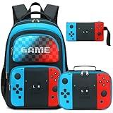 Octsky School Backpack Boys Game Bookbag for Kids Children Elementary School Backpack with Lunch Box, Blue