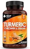 Turmeric Tablets with Black Pepper & Ginger - Curcumin - 180 Turmeric and Black Pepper Tablets (3 Month) High Strength Active Turmeric Supplements Not Capsules, by New Leaf