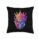 Skullified Apparel Co. Retro Revival: Y2K Skull Lover Splatter-Abstract 2000's Throw Pillow, 16x16, Multicolor