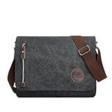 ZHIERNA Canvas Satchel Messenger Bag for Men Women, Vintage Shoulder Crossbody 13.3" Laptop Bag for Work Travel (Black)