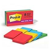 Post-it Super Sticky Notes, 8 Sticky Note Pads, 1.875 x 1.875 in., Back to School Supplies for Students, Ideal for Textbooks, Notebooks, and Vertical Surfaces, Playful Primaries Collection