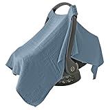 MOZAH Baby Car Seat Cover - Blue Mirage - 100% Organic Muslin - Soft, Breathable and Lightweight, Infant & Newborn Travel Essentials