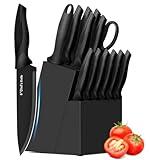 XANAPON Knife Set, 14 Pieces Kitchen Knife Set, High Carbon German Stainless Steel, Dishwasher Safe Cutlery with Sharpener, Black