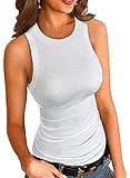 Samefar Womens Juniors Cute Knit Slim Sleeveless Tops Racerback Basic Solid Ribbed Ruched Tank Tops Vest Blouses White M