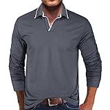 Mens Long Sleeve Polo Shirts Flip Collar Golf Tops Button V Neck Solid Color T Shirts Casual Cotton Tees with Pocket
