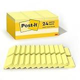Post-it Notes, 1/3/8 x 1 7/8 in, 24 Sticky Notes Pads, 100 Sheets per Pad, Canary Yellow, The Original Post-it Note, School Supplies and Oﬃce Products