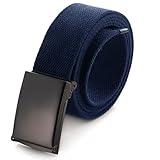 Mile High Life Cut To Fit Canvas Web Belt Size Up to 52" with Flip-Top Solid Black Military Buckle (Navy-S)