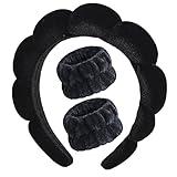 Luckybear Spa Headband for Washing Face, Velvet Makeup, Bubble Skincare With Face Wash Wristbands, Sponge Puffy for Women Skin Care - Black