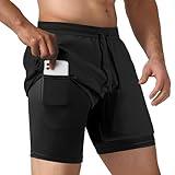 NIMOJIRO Men's 2 in 1 Running Shorts Workout Athletic Shorts Outdoor Sports with Liner Lightweight Training Yoga Gym Shorts with Phone Pockets Black L