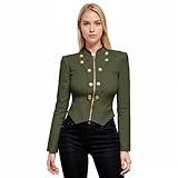 Hybrid & Company Women's Fashion Military Crop Premium Ultra Stretch Gold/Sliver Millennium Zipper Up Dressy Blazer Jacket KJK1125X Olive 1X