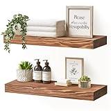 YLYHSST 17x8x1.6 inch Floating Shelves Set of 2 – Solid Wood Rustic Brown Wall Mounted Shelf for Kitchen, Bathroom, Living Room