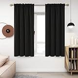 Deconovo Blackout Curtains Panels for Bedroom - Thermal Insulated Rod Pocket Room Darkening Drapes, Noise-Reducing Curtains, 42W x 63L Inch, Black, 2 Panels