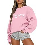 My The of Orders Exclusive 3 Day Offer On Bow Sweaters for Women Product Women's Cute Bow Sweatshirt Plus Size Casual Long Sleeve Crew Neck Sweatshirts Spring Loose Fit Y2K Pullover Tops Pink S