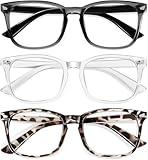 Okany Blue Light Glasses for Kids 3 Pack Blue Light Blocking Glasses for Girls Boys Computer Gaming Screen Glasses, Anti Glare Eyestrain Teen Fashion Glasses Age 3-10 (Grey Black+Transparent+Leopard)