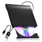 juwuoi External CD/DVD Drive for Laptop PC CD DVD Player USB 3.0 Portable Optical Drive CD Burner Compatible with Windows 10 11 Linux Mac OS (Black)
