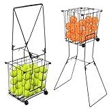 Portable Pickleball Tennis Ball Collector with Wheel, 90 Tennis Balls Capacity, Pickleball Retriever Basket Carrier Gatherer Picker Hopper Container