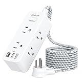 Power Strip Surge Protector, BESHON 5Ft Extension Cord, 6 Outlets with 3 USB Ports(1 USB C Outlet), 3-Side Outlet Extender, Wall Mount, Compact for Travel, Home, School, College Dorm Room and Office